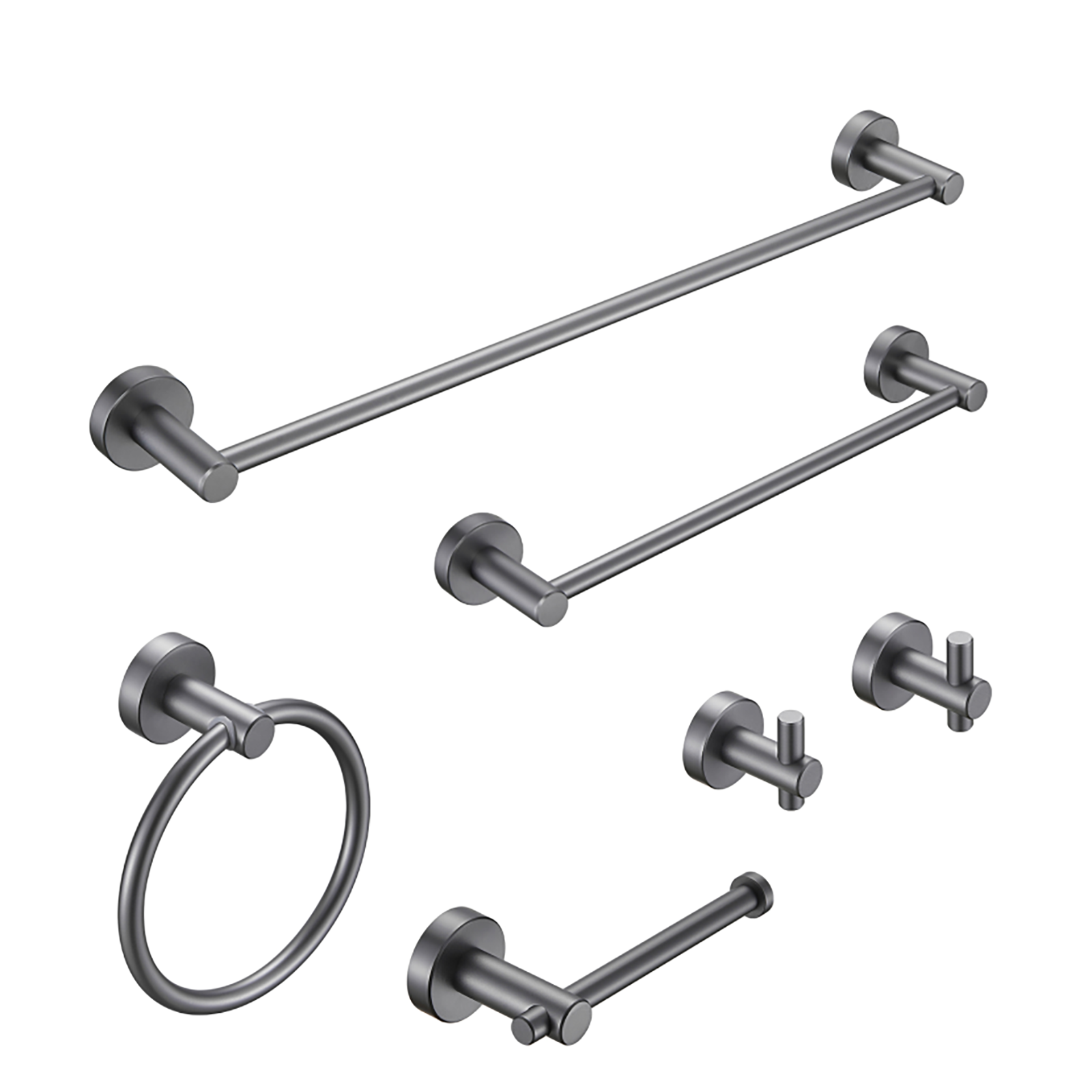 NestPro 6- Piece Bath Hardware Set with Towel Ring Toilet Paper Holder Towel Hook and Towel Bar TMBH06-GY7