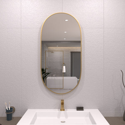 TaiMei 18 in. W x 36 in. H Vertical / Horizontal Oval Framed Wall Bathroom Mirror Brushed Gold TV-1836-BG01