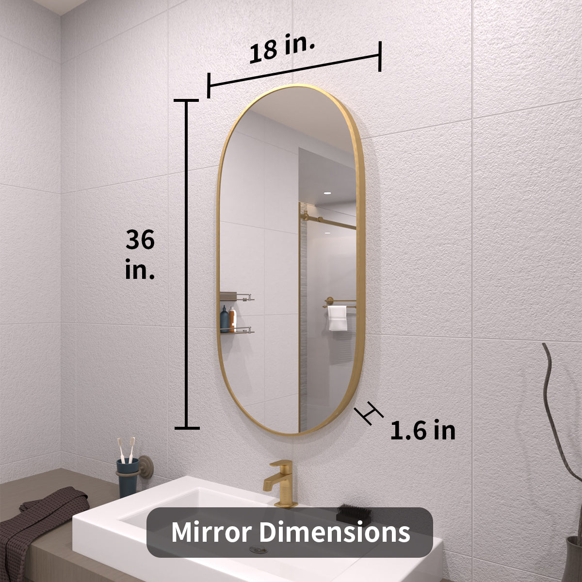 TaiMei 18 in. W x 36 in. H Vertical / Horizontal Oval Framed Wall Bathroom Mirror TV-1836-BG04