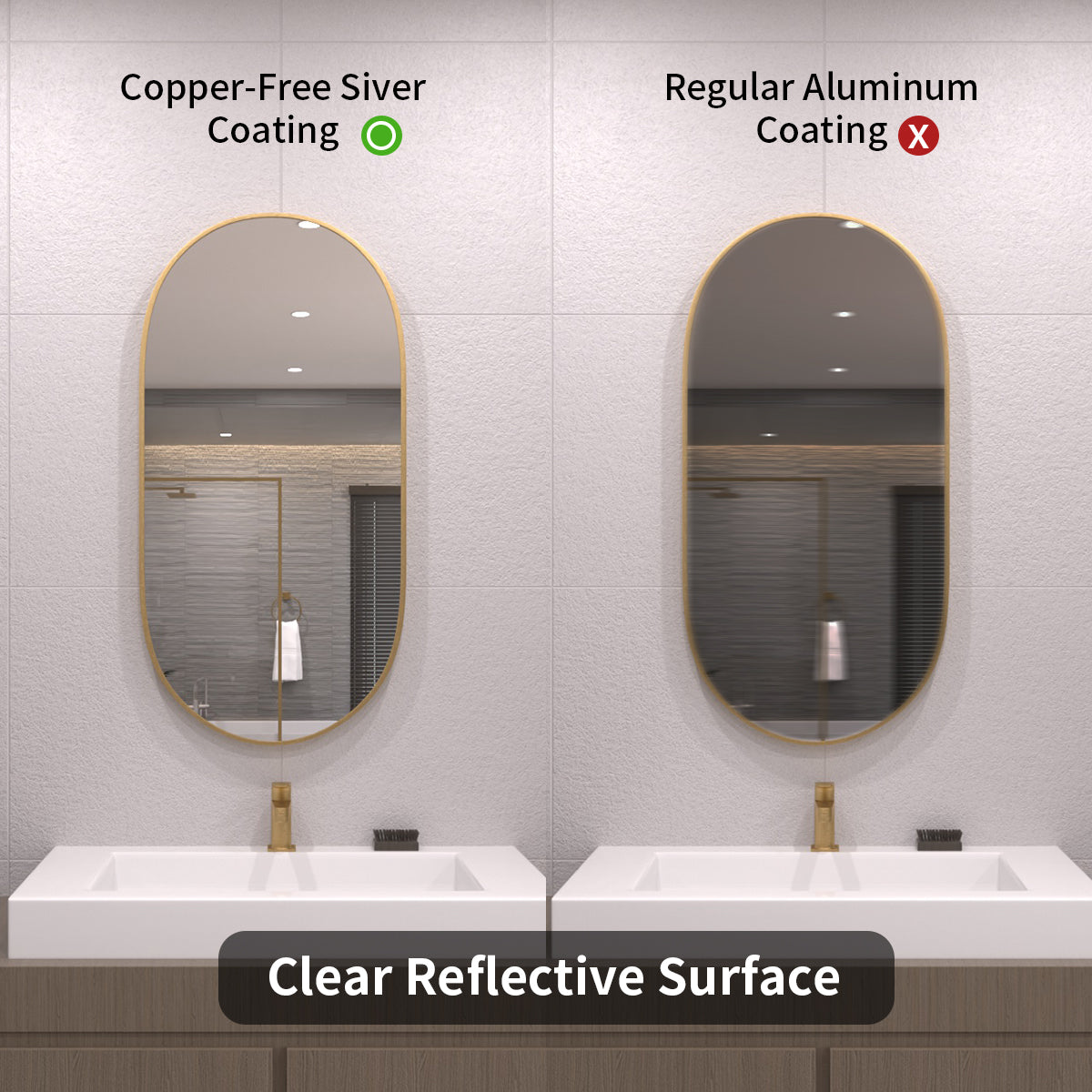 TaiMei 18 in. W x 36 in. H Vertical / Horizontal Oval Framed Wall Bathroom Mirror TV-1836-BG06