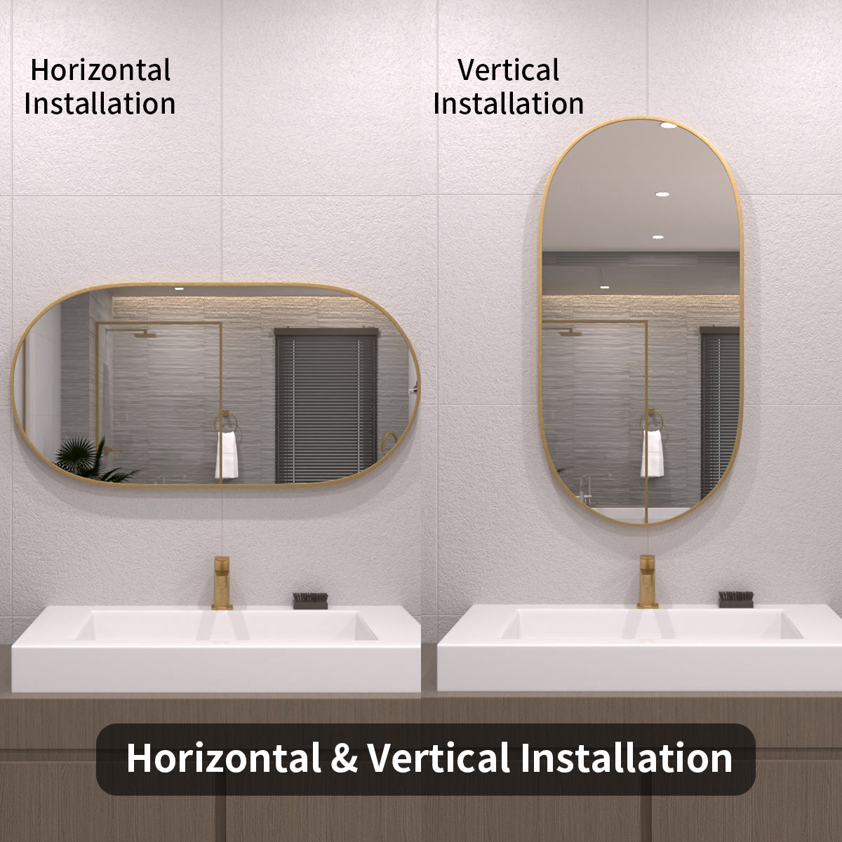 TaiMei 18 in. W x 36 in. H Vertical / Horizontal Oval Framed Wall Bathroom Mirror TV-1836-BG07