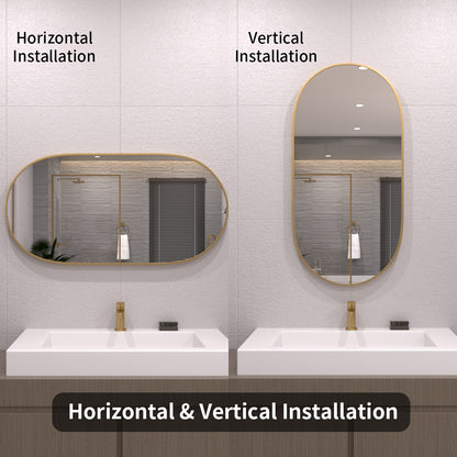 TaiMei 18 in. W x 36 in. H Vertical / Horizontal Oval Framed Wall Bathroom Mirror TV-1836-BG07