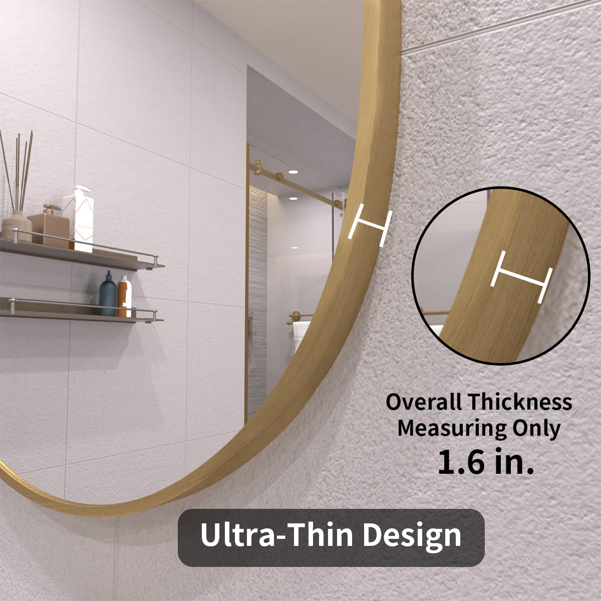 TaiMei 18 in. W x 36 in. H Vertical / Horizontal Oval Framed Wall Bathroom Mirror TV-1836-BG09