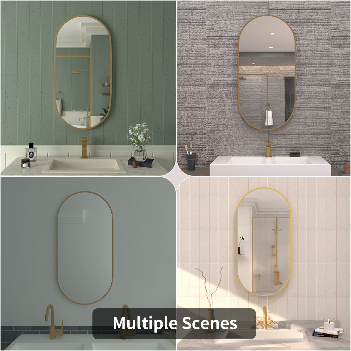 TaiMei 18 in. W x 36 in. H Vertical / Horizontal Oval Framed Wall Bathroom Mirror TV-1836-BG11
