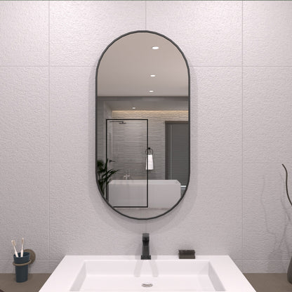 TaiMei 18 in. W x 36 in. H Vertical / Horizontal Oval Framed Wall Bathroom Mirror Matte Black TV-1836-BL01