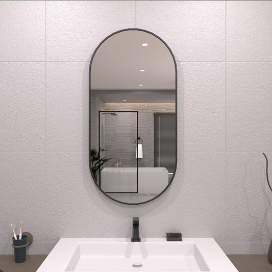 TaiMei 18 in. W x 36 in. H Vertical / Horizontal Oval Framed Wall Bathroom Mirror