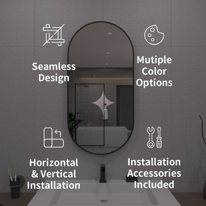 TaiMei 18 in. W x 36 in. H Vertical / Horizontal Oval Framed Wall Bathroom Mirror TV-1836-BL03