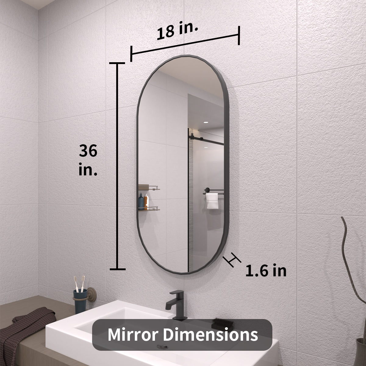 TaiMei 18 in. W x 36 in. H Vertical / Horizontal Oval Framed Wall Bathroom Mirror TV-1836-BL04