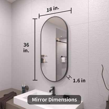 TaiMei 18 in. W x 36 in. H Vertical / Horizontal Oval Framed Wall Bathroom Mirror TV-1836-BL04