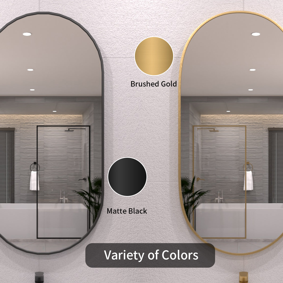 TaiMei 18 in. W x 36 in. H Vertical / Horizontal Oval Framed Wall Bathroom Mirror TV-1836-BL05