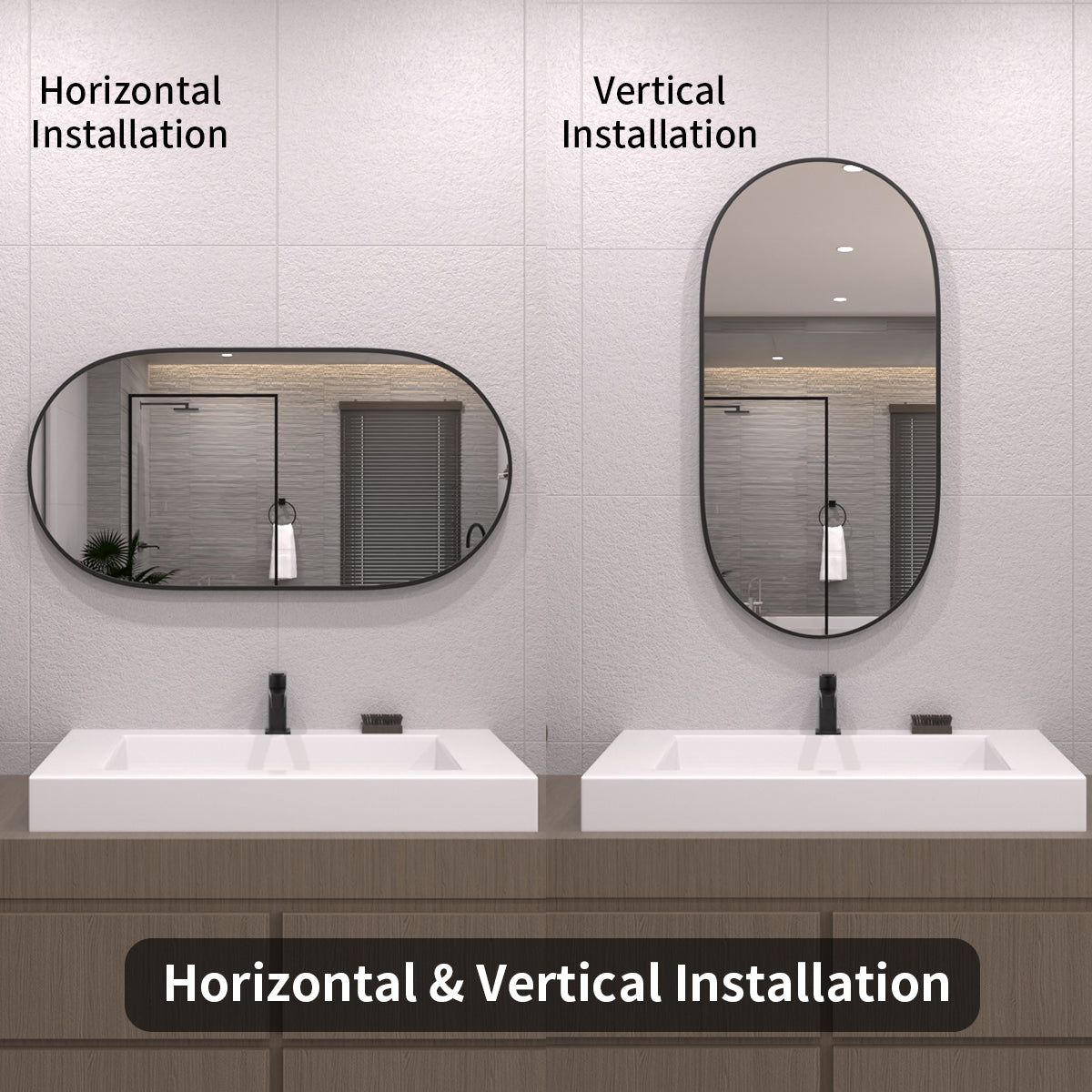 TaiMei 18 in. W x 36 in. H Vertical / Horizontal Oval Framed Wall Bathroom Mirror TV-1836-BL07