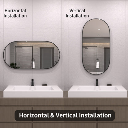 TaiMei 18 in. W x 36 in. H Vertical / Horizontal Oval Framed Wall Bathroom Mirror TV-1836-BL07