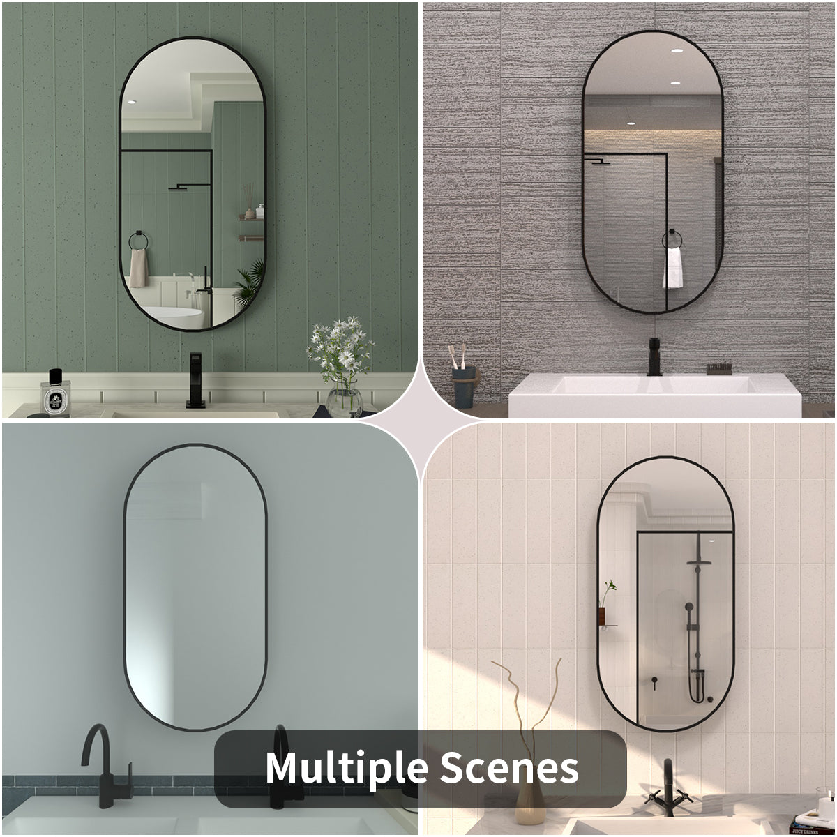 TaiMei 18 in. W x 36 in. H Vertical / Horizontal Oval Framed Wall Bathroom Mirror TV-1836-BL11