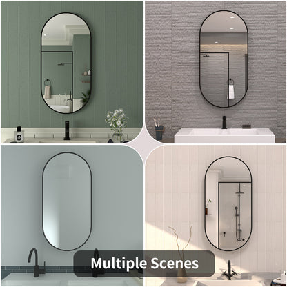 TaiMei 18 in. W x 36 in. H Vertical / Horizontal Oval Framed Wall Bathroom Mirror TV-1836-BL11