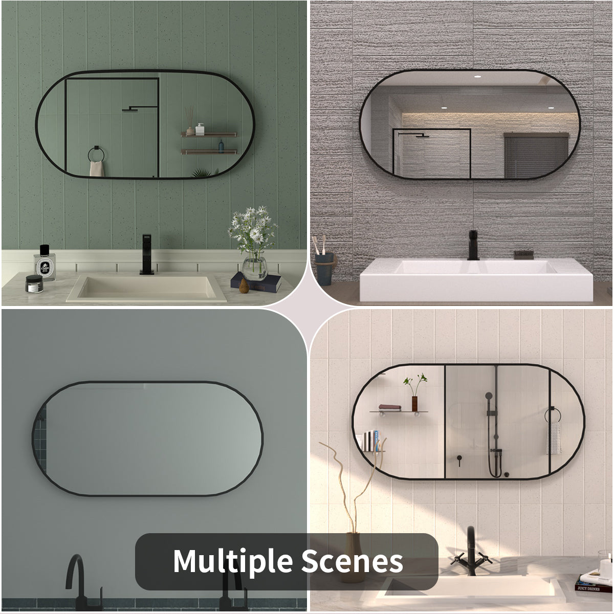 TaiMei 18 in. W x 36 in. H Vertical / Horizontal Oval Framed Wall Bathroom Mirror TV-1836-BL12