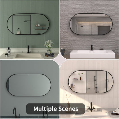 TaiMei 18 in. W x 36 in. H Vertical / Horizontal Oval Framed Wall Bathroom Mirror TV-1836-BL12