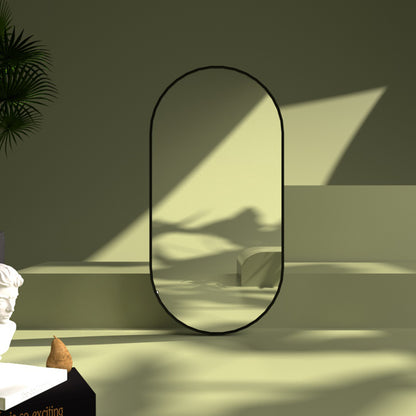 TaiMei 18 in. W x 36 in. H Vertical / Horizontal Oval Framed Wall Bathroom Mirror TV-1836-BL13