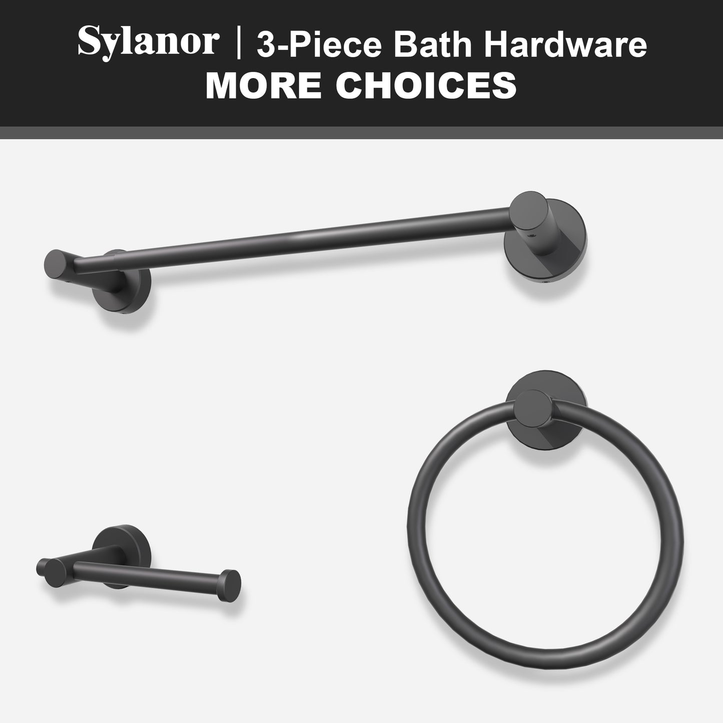 NestPro 3 -Piece Bath Hardware Set with Adjustable Towel Bar/Rack, Toilet Paper Holder, Towel Ring