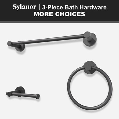 NestPro 3 -Piece Bath Hardware Set with Adjustable Towel Bar/Rack, Toilet Paper Holder, Towel Ring Matte Black XYBH-03BL1