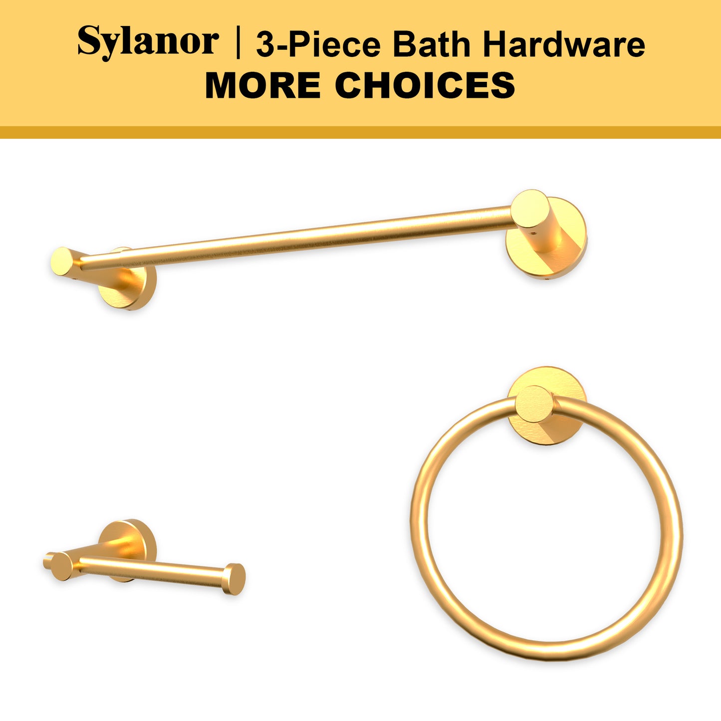 NestPro 3 -Piece Bath Hardware Set with Adjustable Towel Bar/Rack, Toilet Paper Holder, Towel Ring