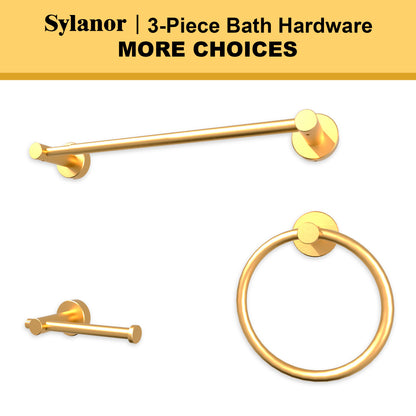 NestPro 3 -Piece Bath Hardware Set with Adjustable Towel Bar/Rack, Toilet Paper Holder, Towel Ring Brushed Gold XYBH-03GD1