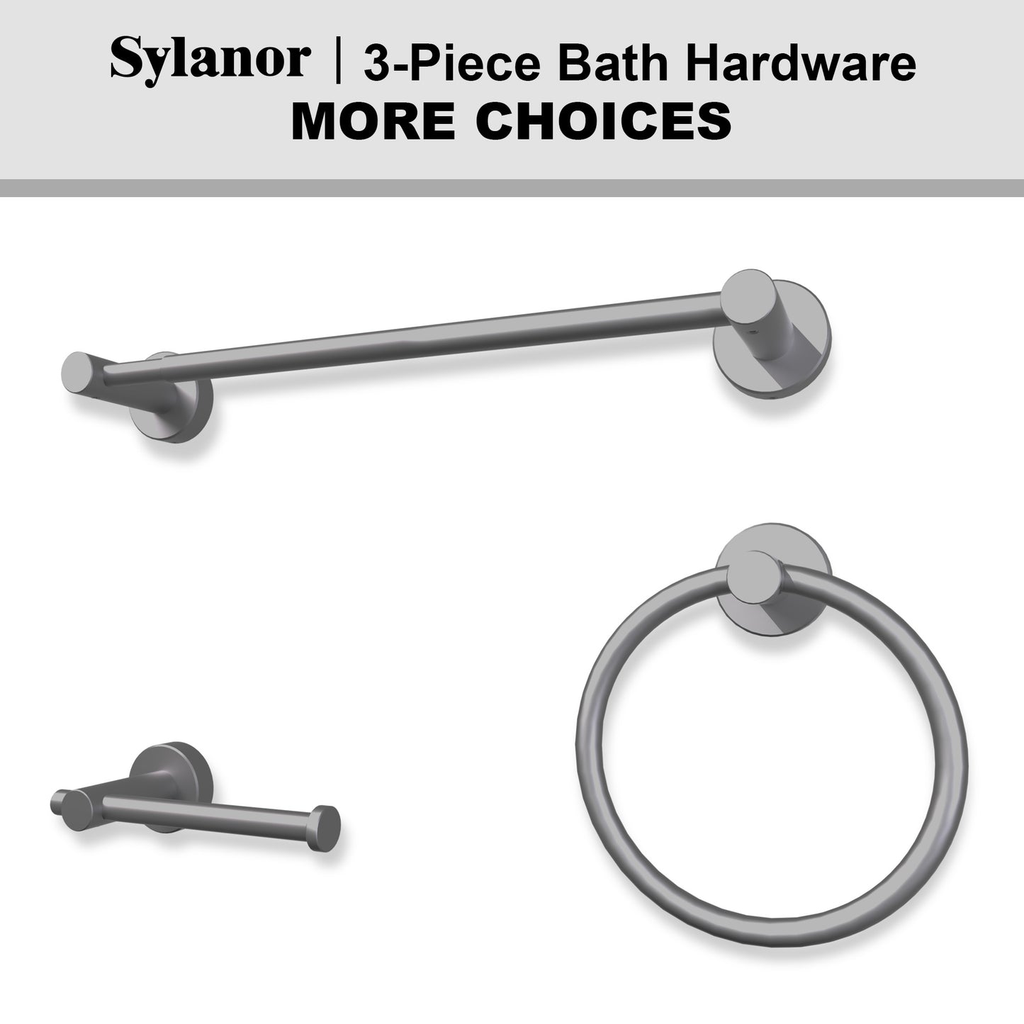 NestPro 3 -Piece Bath Hardware Set with Adjustable Towel Bar/Rack, Toilet Paper Holder, Towel Ring
