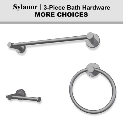 NestPro 3 -Piece Bath Hardware Set with Adjustable Towel Bar/Rack, Toilet Paper Holder, Towel Ring Gun Grey XYBH-03GY1