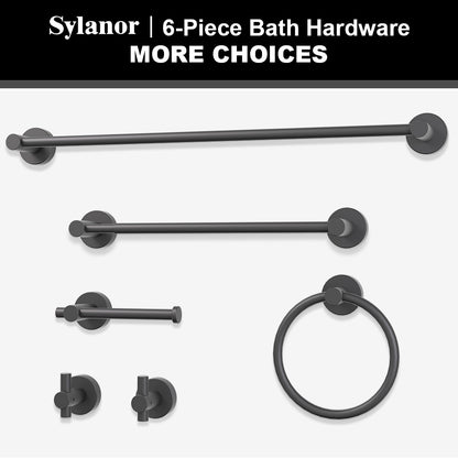 NestPro 6- Piece Bath Hardware Set with Towel Ring Toilet Paper Holder Towel Hook and Towel Bar Matte Black XYBH-06BL1