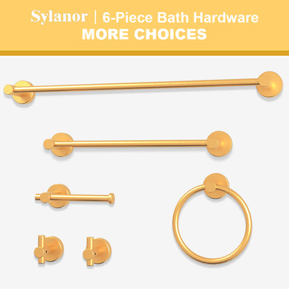 NestPro 6- Piece Bath Hardware Set with Towel Ring Toilet Paper Holder Towel Hook and Towel Bar Gold XYBH-06GD1