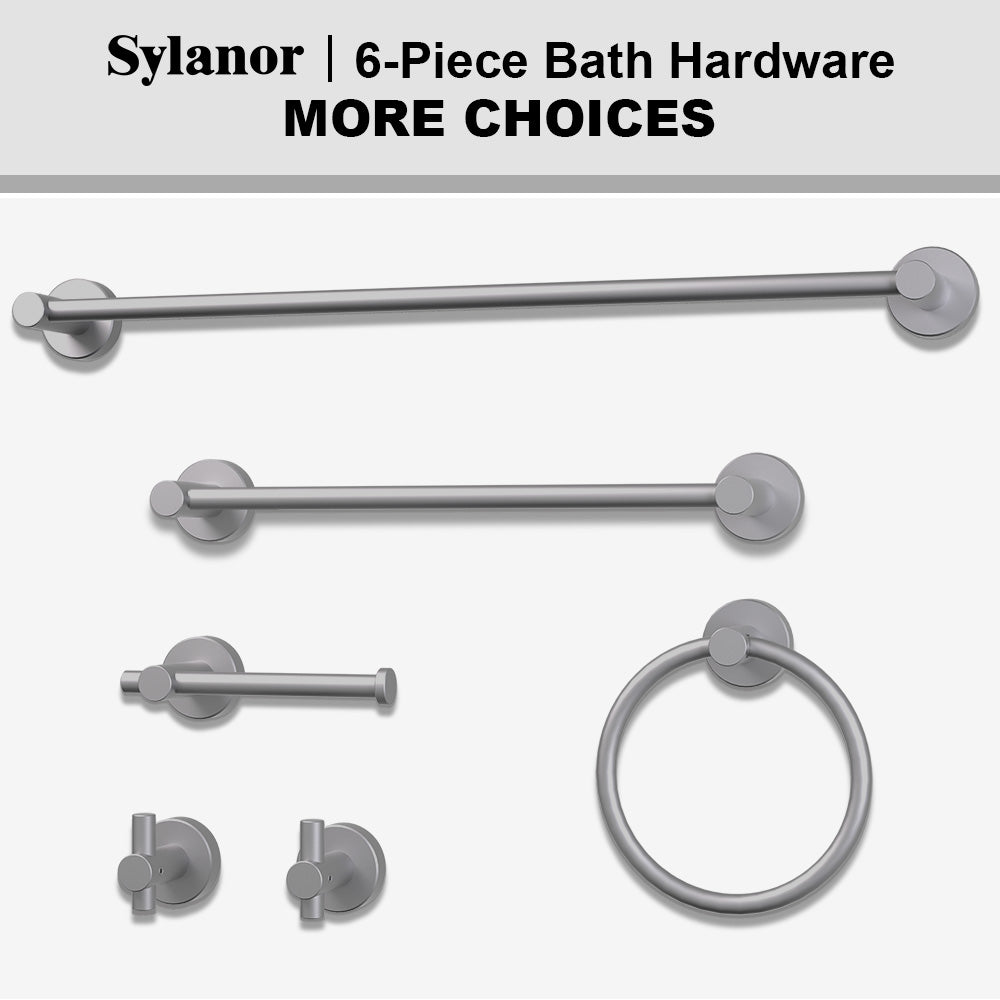 NestPro 6- Piece Bath Hardware Set with Towel Ring Toilet Paper Holder Towel Hook and Towel Bar