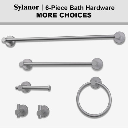 NestPro 6- Piece Bath Hardware Set with Towel Ring Toilet Paper Holder Towel Hook and Towel Bar Gun Grey XYBH-06GY1