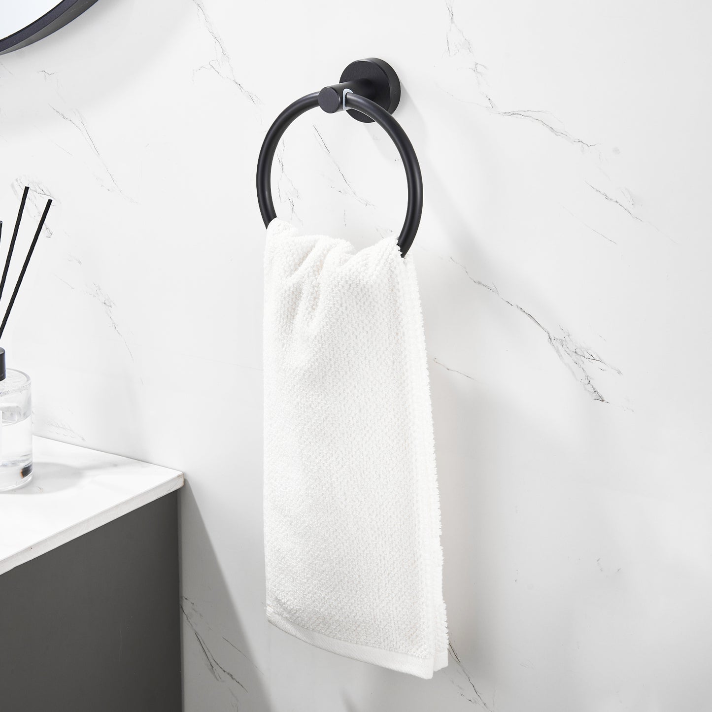 NestPro 3 -Piece Bath Hardware Set with Adjustable Towel Bar/Rack, Toilet Paper Holder, Towel Ring XYBH03-BL06