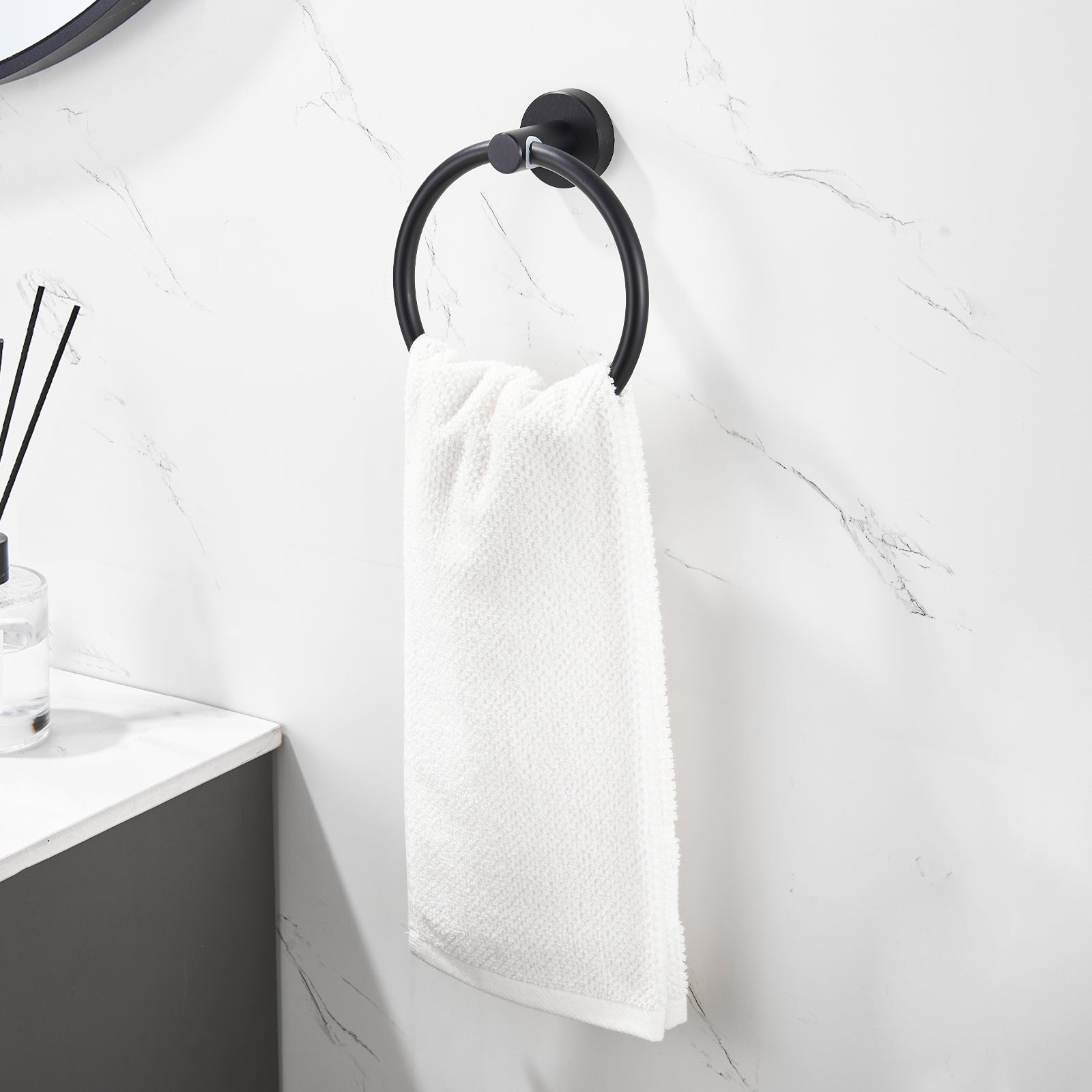 NestPro 3 -Piece Bath Hardware Set with Adjustable Towel Bar/Rack, Toilet Paper Holder, Towel Ring XYBH03-BL06