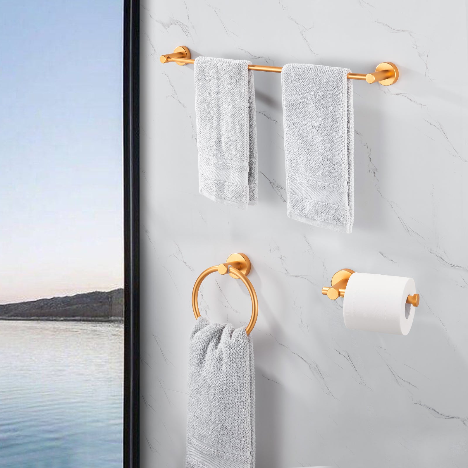 NestPro 3 -Piece Bath Hardware Set with Adjustable Towel Bar/Rack, Toilet Paper Holder, Towel Ring XYBH03-GD01_f306cb21-31f8-407e-939e-2c29a80c35bb