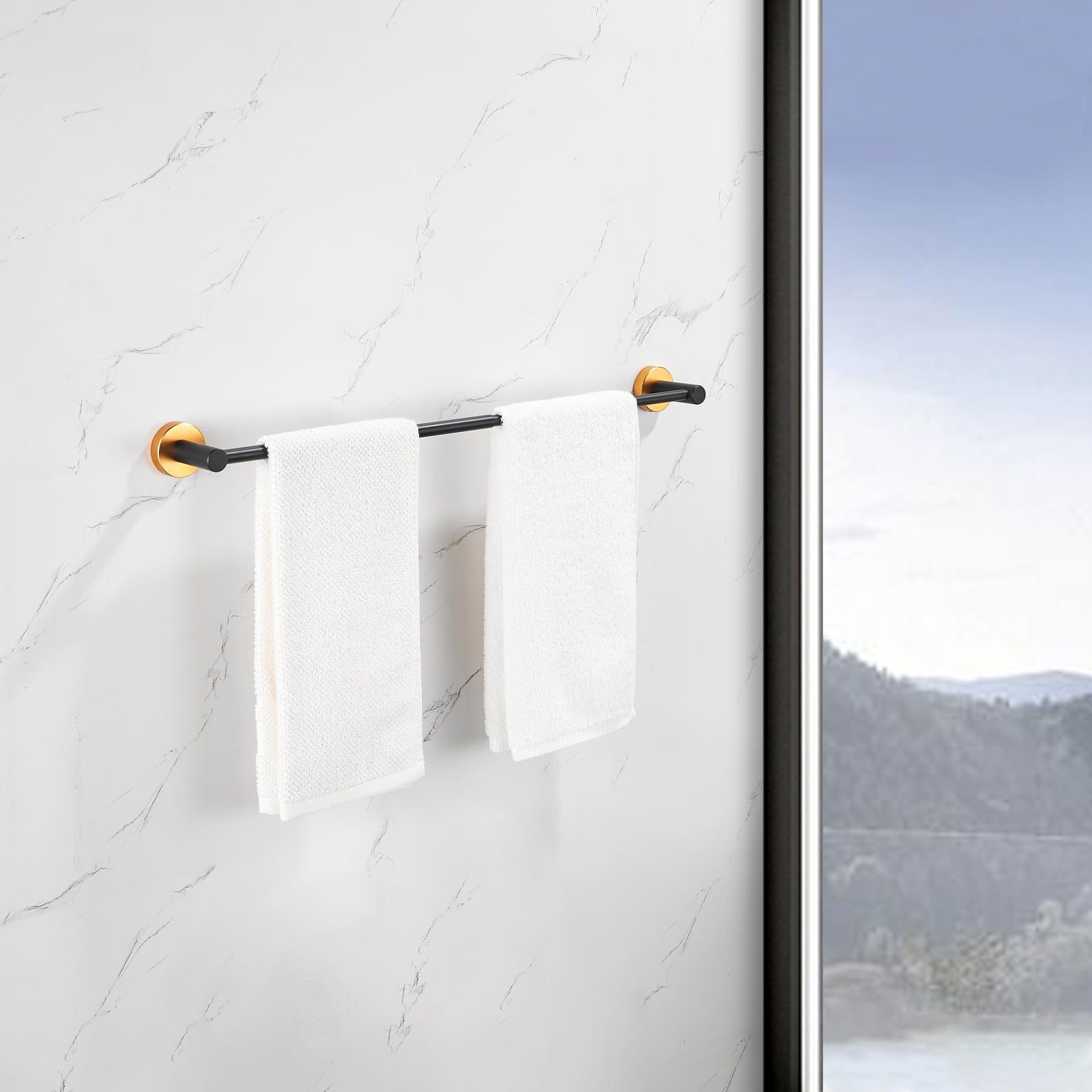 NestPro 3 -Piece Bath Hardware Set with Adjustable Towel Bar/Rack, Toilet Paper Holder, Towel Ring XYBH03-GD05