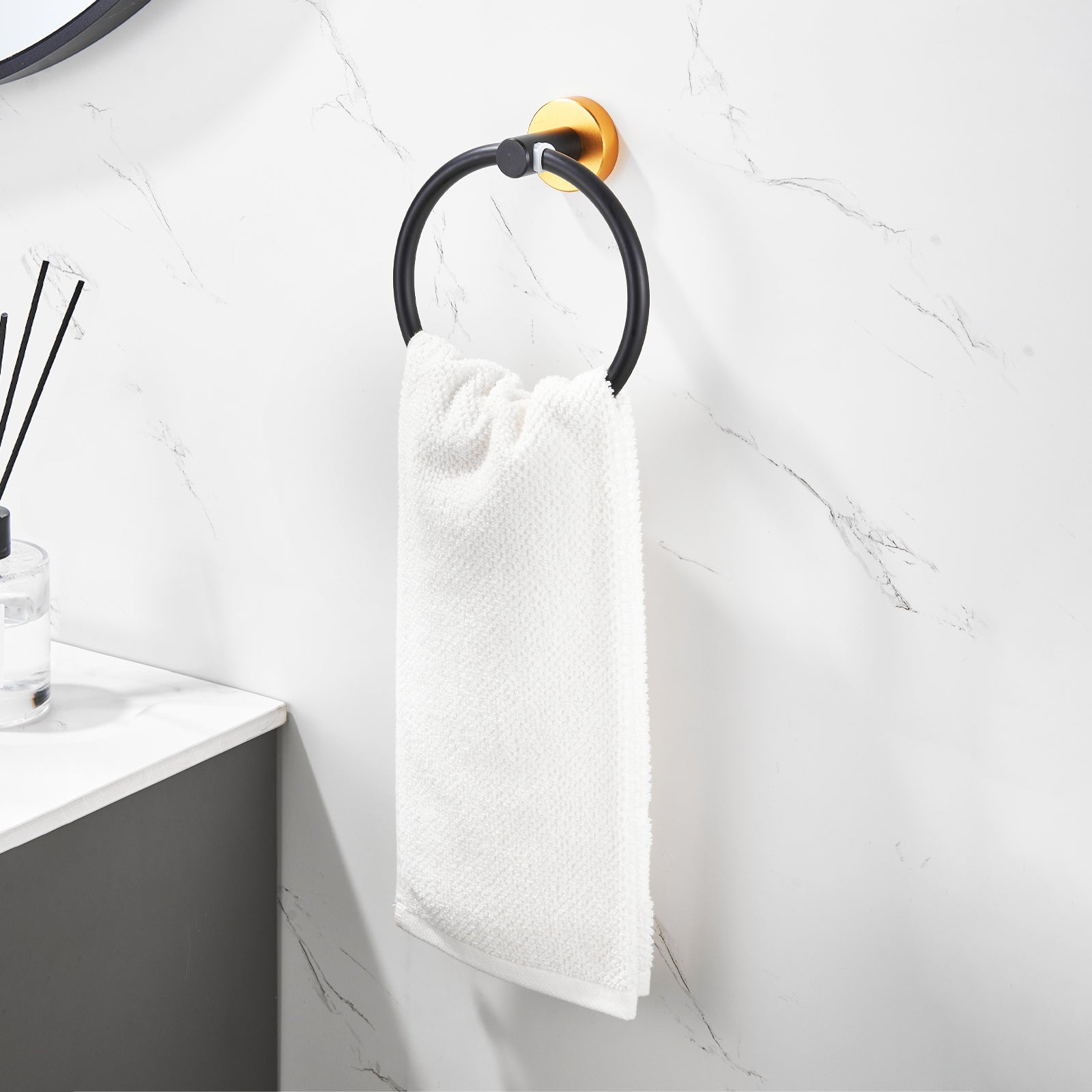 NestPro 3 -Piece Bath Hardware Set with Adjustable Towel Bar/Rack, Toilet Paper Holder, Towel Ring XYBH03-GD06