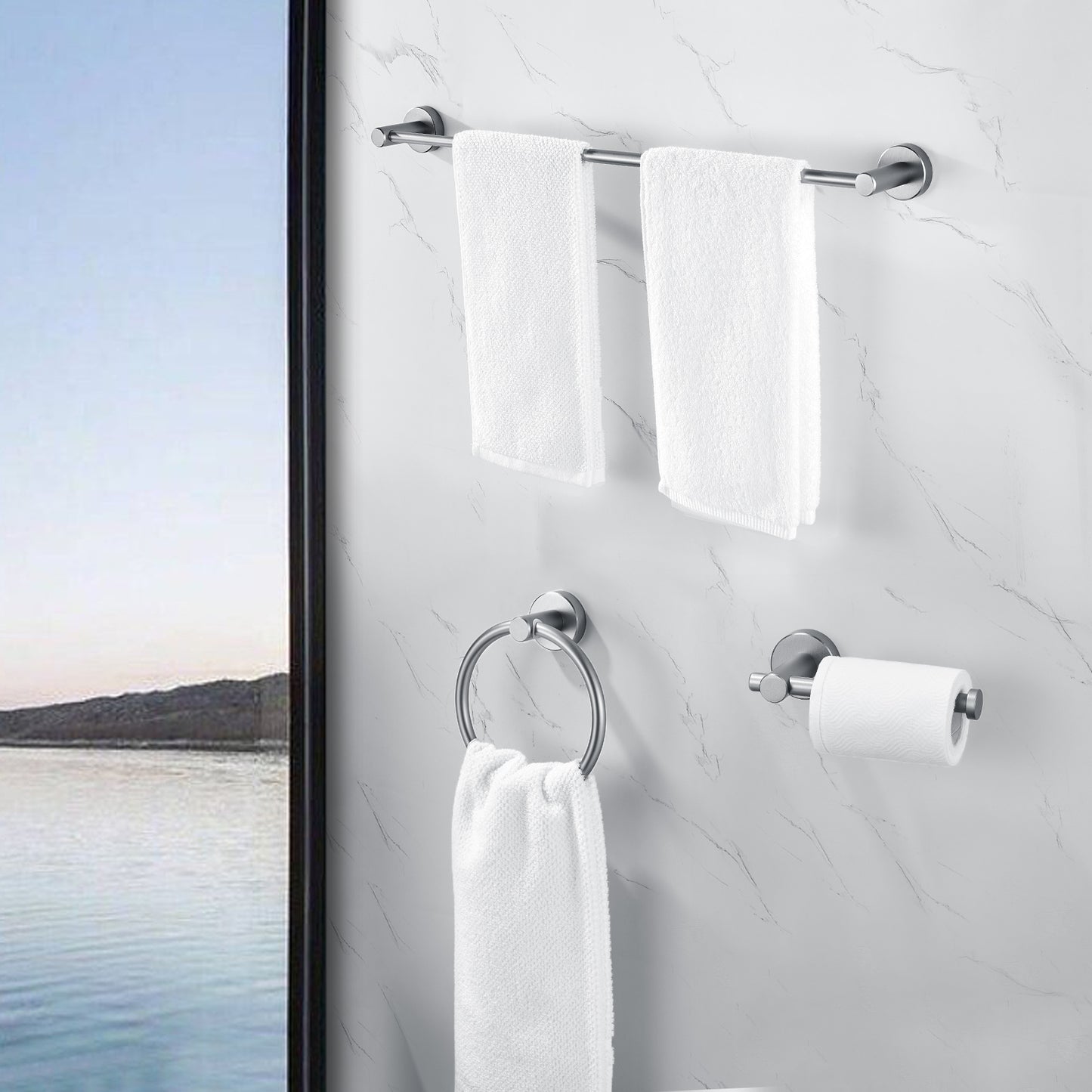 NestPro 3 -Piece Bath Hardware Set with Adjustable Towel Bar/Rack, Toilet Paper Holder, Towel Ring XYBH03-GY01