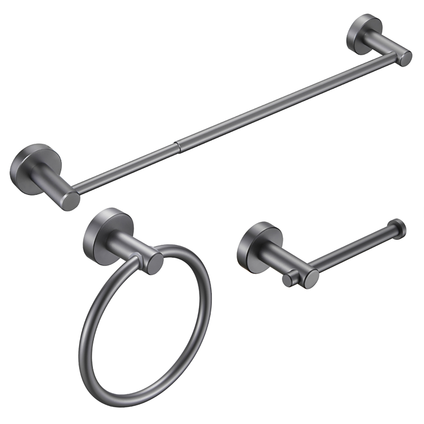 NestPro 3 -Piece Bath Hardware Set with Adjustable Towel Bar/Rack, Toilet Paper Holder, Towel Ring XYBH03-GY10