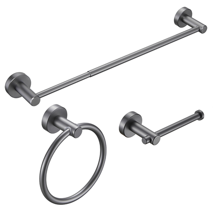 NestPro 3 -Piece Bath Hardware Set with Adjustable Towel Bar/Rack, Toilet Paper Holder, Towel Ring XYBH03-GY10