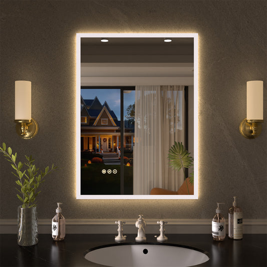 Shimmer Rectangular Frameless Anti-Fog LED Light Dimmable Wall Bathroom Vanity Mirror in Polished Crystal