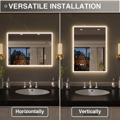 Shimmer Rectangular Frameless Anti-Fog LED Light Dimmable Wall Bathroom Vanity Mirror in Polished Crystal