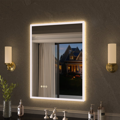 Shimmer Rectangular Frameless Anti-Fog LED Light Dimmable Wall Bathroom Vanity Mirror in Polished Crystal