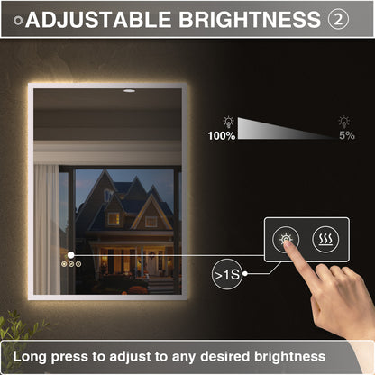 Shimmer Rectangular Frameless Anti-Fog LED Light Dimmable Wall Bathroom Vanity Mirror in Polished Crystal