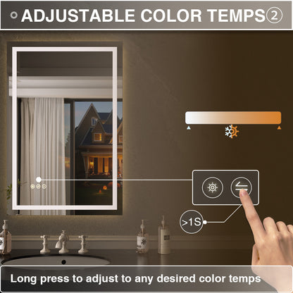 Flicker Rectangular Frameless Anti-Fog LED Light Dimmable Wall Bathroom Vanity Mirror in Polished Crystal