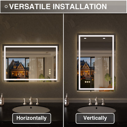 Flicker Rectangular Frameless Anti-Fog LED Light Dimmable Wall Bathroom Vanity Mirror in Polished Crystal