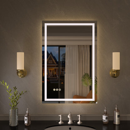Flicker Rectangular Frameless Anti-Fog LED Light Dimmable Wall Bathroom Vanity Mirror in Polished Crystal
