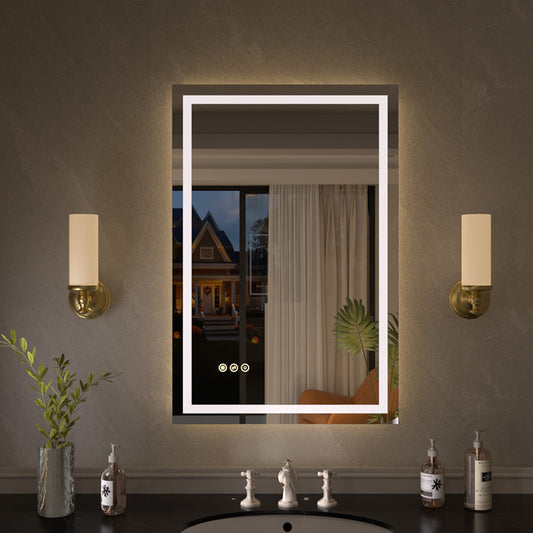 Flicker Rectangular Frameless Anti-Fog LED Light Dimmable Wall Bathroom Vanity Mirror in Polished Crystal