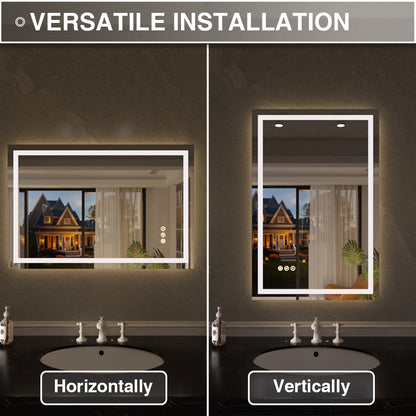 Flicker Rectangular Frameless Anti-Fog LED Light Dimmable Wall Bathroom Vanity Mirror in Polished Crystal