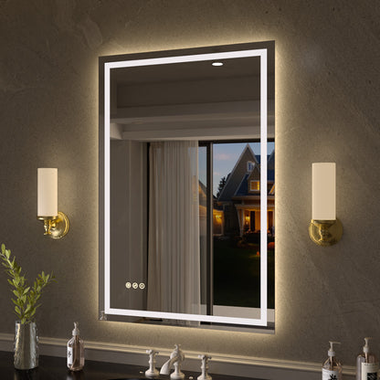 Luma Rectangular Frameless Anti-Fog LED Light Dimmable Wall Bathroom Vanity Mirror in Polished Crystal