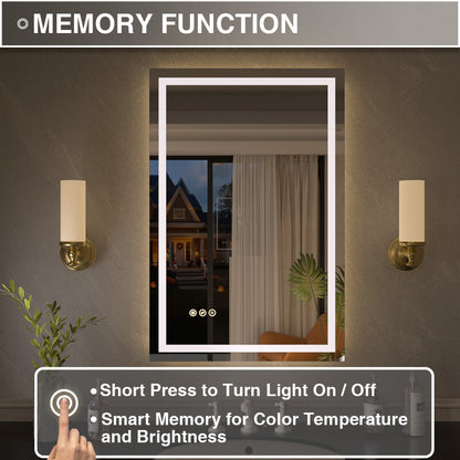 Flicker Rectangular Frameless Anti-Fog LED Light Dimmable Wall Bathroom Vanity Mirror in Polished Crystal